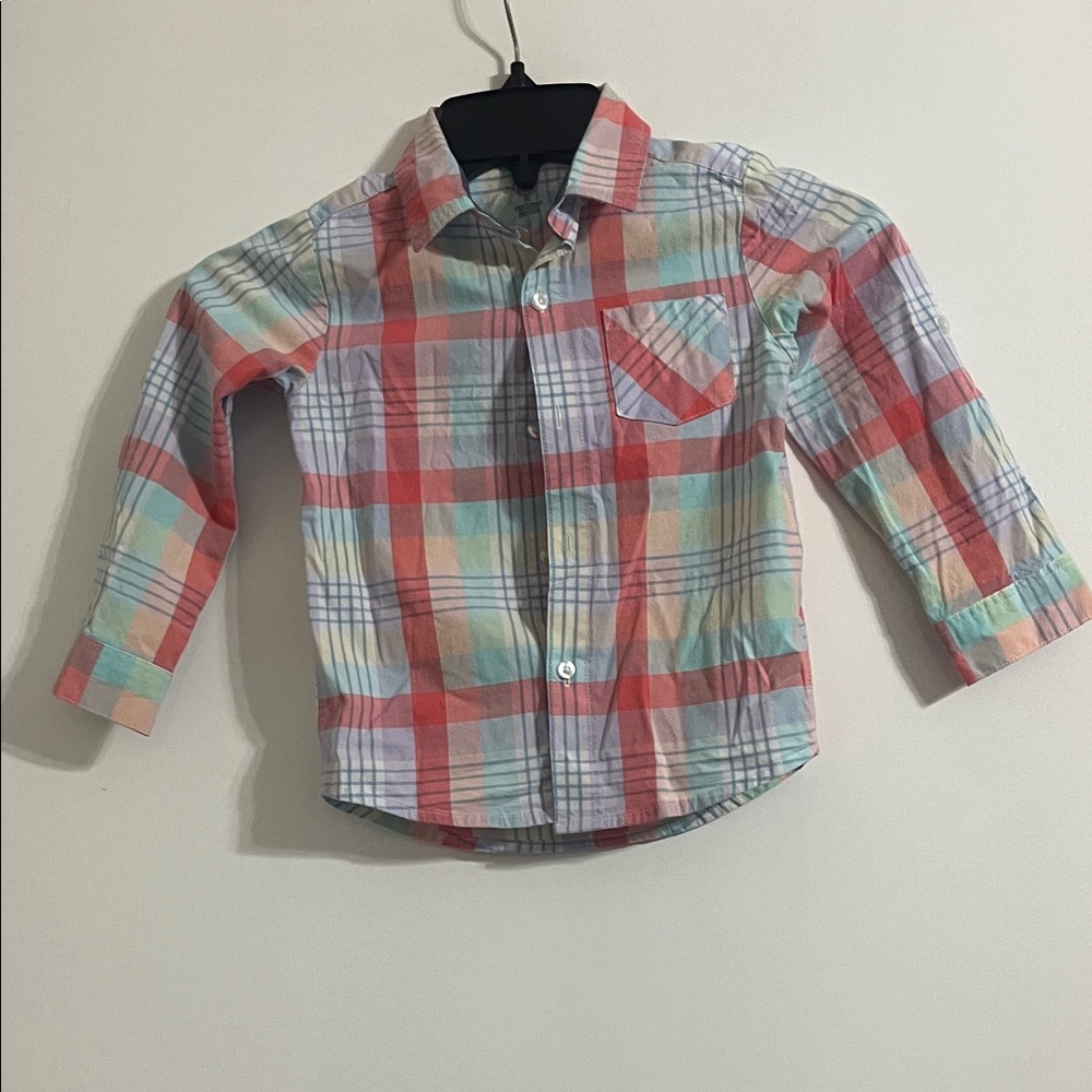 Wonder Nation Kids Colorful Plaid Button Down Shirt Size 3T Blue, orange, yellow